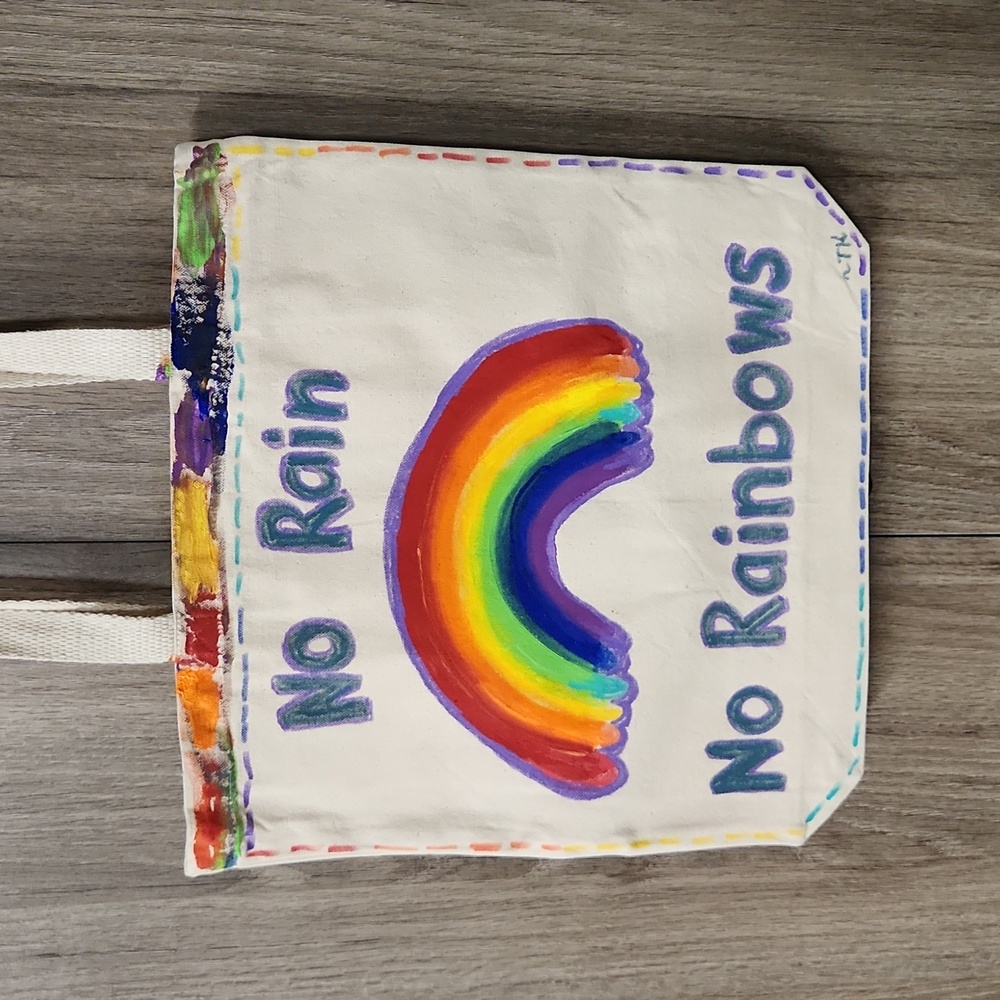 Hand Painted Rainbow Tote Bag  Sturdy Canvas 16 X 15 - Picture 3 of 8